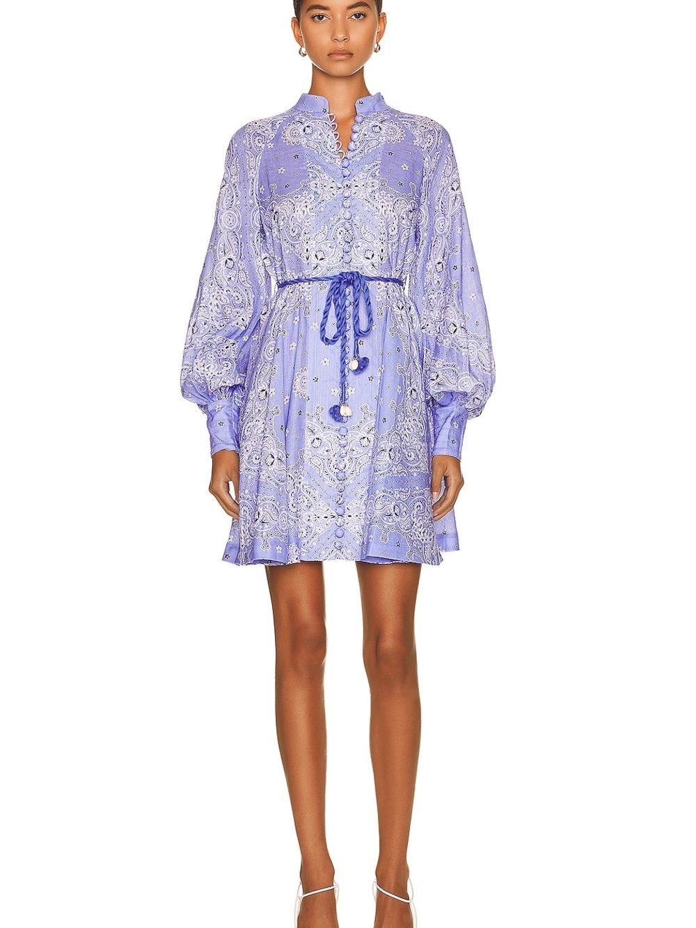 Zimmermann Lavender Paisley Tie-Waist Mini Dress